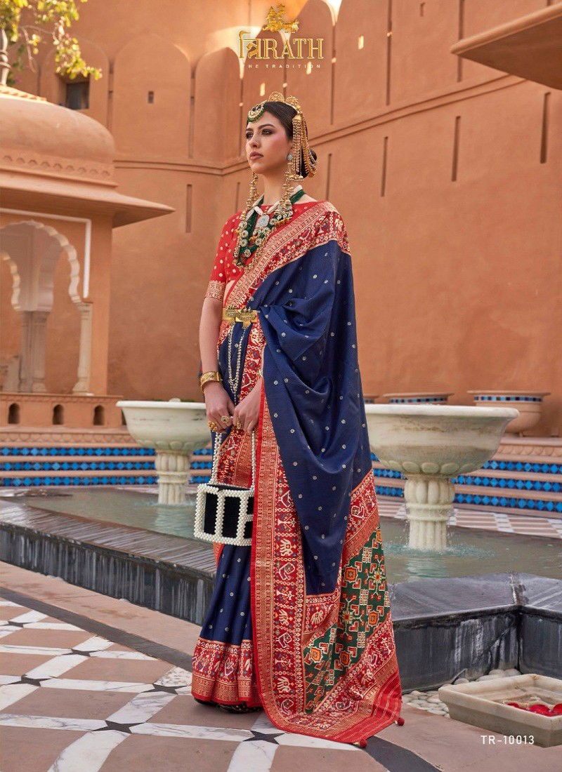 Navy Blue Colour Pure Patola Vol 1 By Trirath Silk Saree Catalog 10013