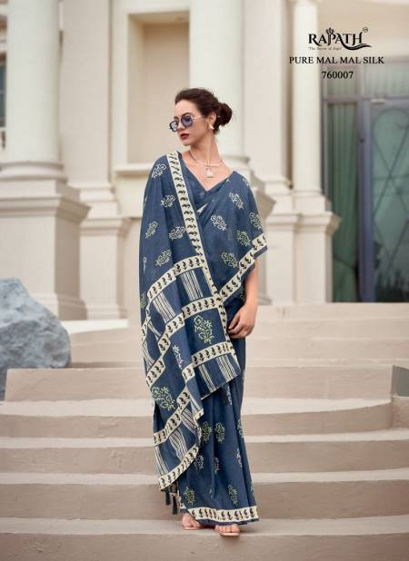 Navy Blue Colour Resham By Rajpath Mal Mal Silk Daily Wear Saree Wholesalers In Delhi 760007