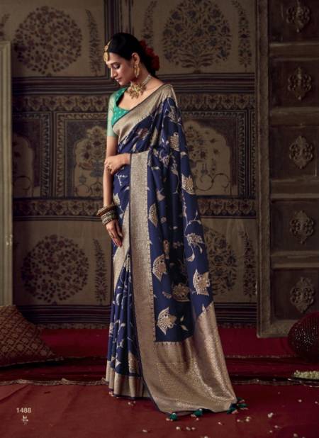 Navy Blue Colour Roop Kala By Kimora Crepe Georgette Wedding Wear Designer Saree Catalog 1488