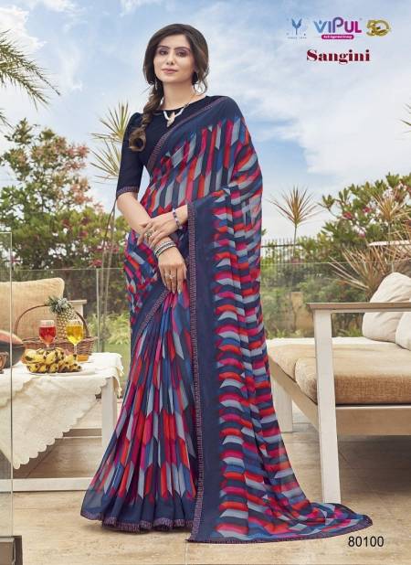 Navy Blue Colour Sangini By Vipul Georgette Printed Daily Wear Sarees Wholesale Online 80100