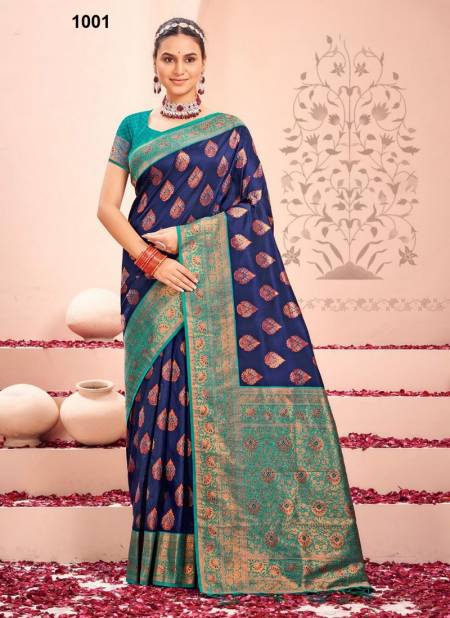 Navy Blue Colour Sharda Silk By Bunawat Kanjivaram Wedding Sarees Wholesale Clothing Suppliers In India 1001