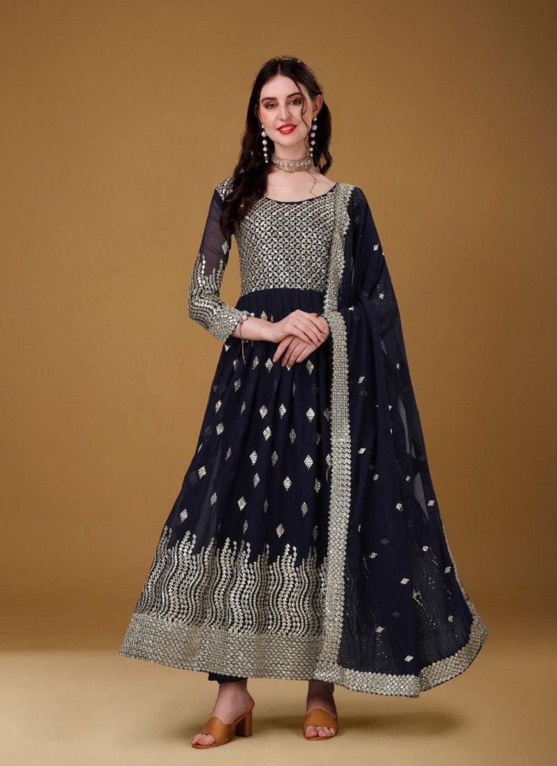 Navy Blue Colour Shreeja By Biva Gown Catalog 7007