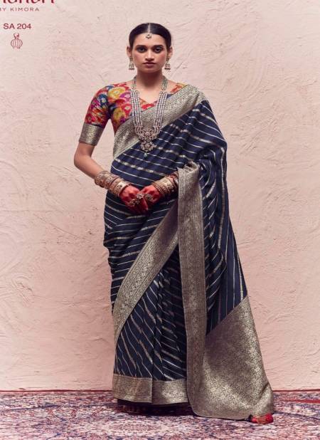 Navy Blue Colour Sindhuri Kasturi By Kimora Zari Weaving Dola Silk Saree Catalog SA 204