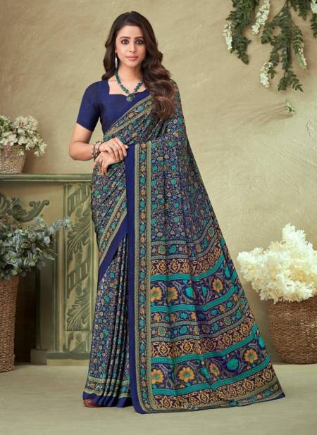 Navy Blue Colour Vivanta Silk 16 By Ruchi Printed Silk Crepe Saree Wholesalers Price In Surat 21506 B