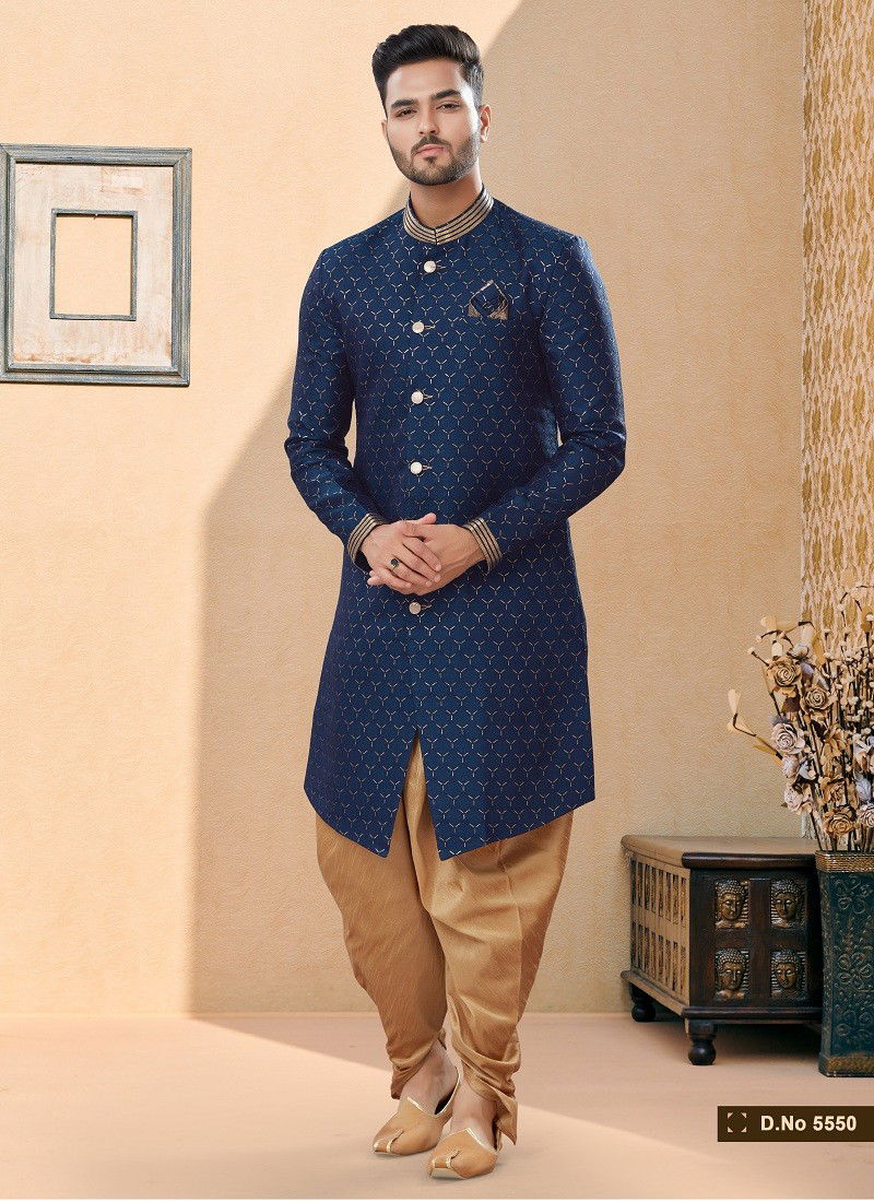 Navy Blue Colour Vol 14 Function Wear Mens Sherwani Wholesalers In Delhi 5550