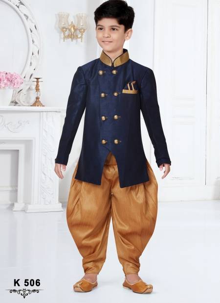 Navy Blue Kids Party Wear Kurta Pajama Catalog K 506