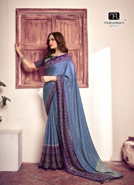Navy Blue Madhurika By Mahamani Creation Fancy Fabric Designer Saree Catalog 1009