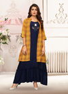Navy Blue Designer Party wear Elegant Heavy Rayon Printed Kurtis with Shrug 2504