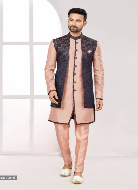 Navy Blue and Peach Colour Party wear Indo Western Mens wear Catalog 3016