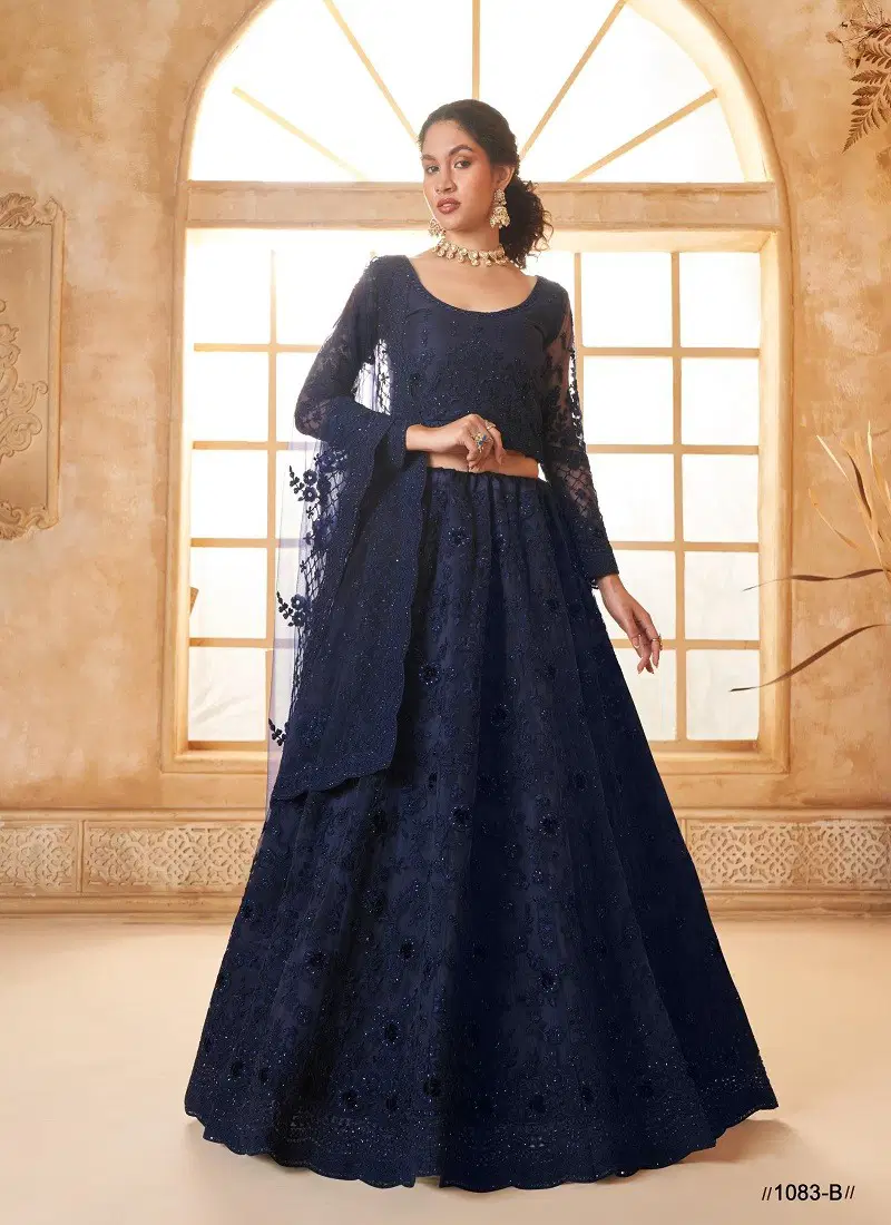 Navy Colour Bridal Heritage Color Saga Vol 3 By Alizeh Party Wear Net Lehenga Choli Wholesale Online 1083-B