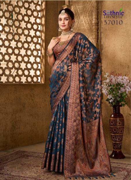 Navy Colour Evogue 2 By Sethnic Organza Wedding Wear Saree Orders In India 37010