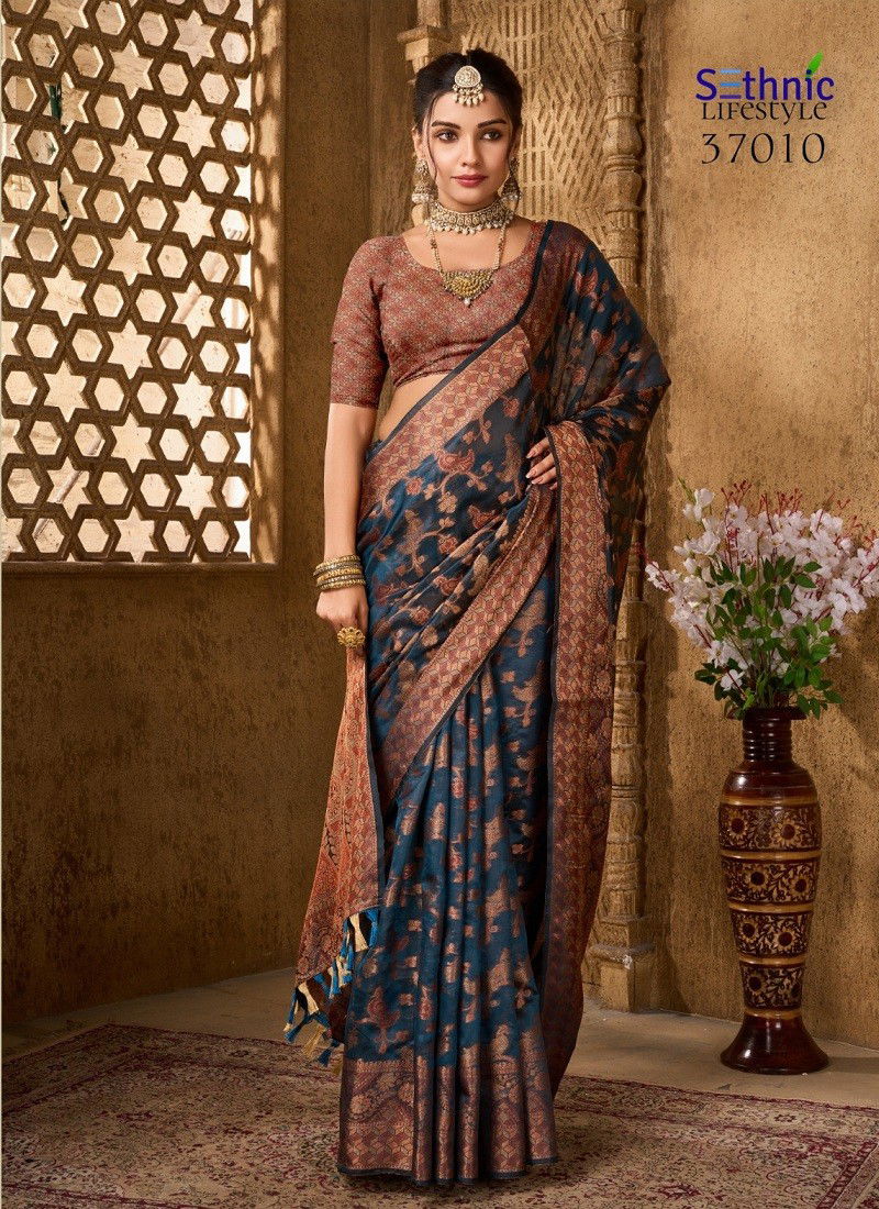 Navy Colour Evogue Vol 2 By Sethnic Organza Wedding Wear Saree Wholesale Price In Surat 37010