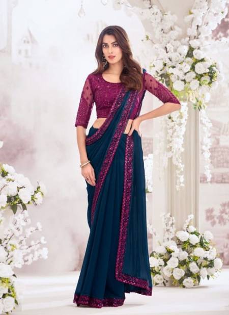 Navy Colour Exotique Vol 5 By Anmol Embroidery Saree Wholesale Online 9216