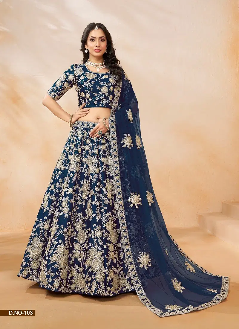 Navy Colour Mehvisha Vol 1 Art Silk Wedding Wear Lehenga Choli Wholesalers In India 103