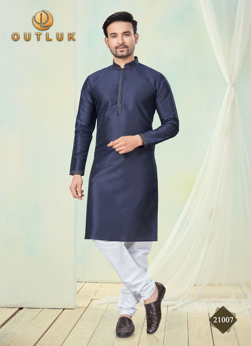 Navy Colour Outluk Wedding Collection Vol 21 Pure Silk Mens Wholesale Kurta Pajama Manufacturers 21007