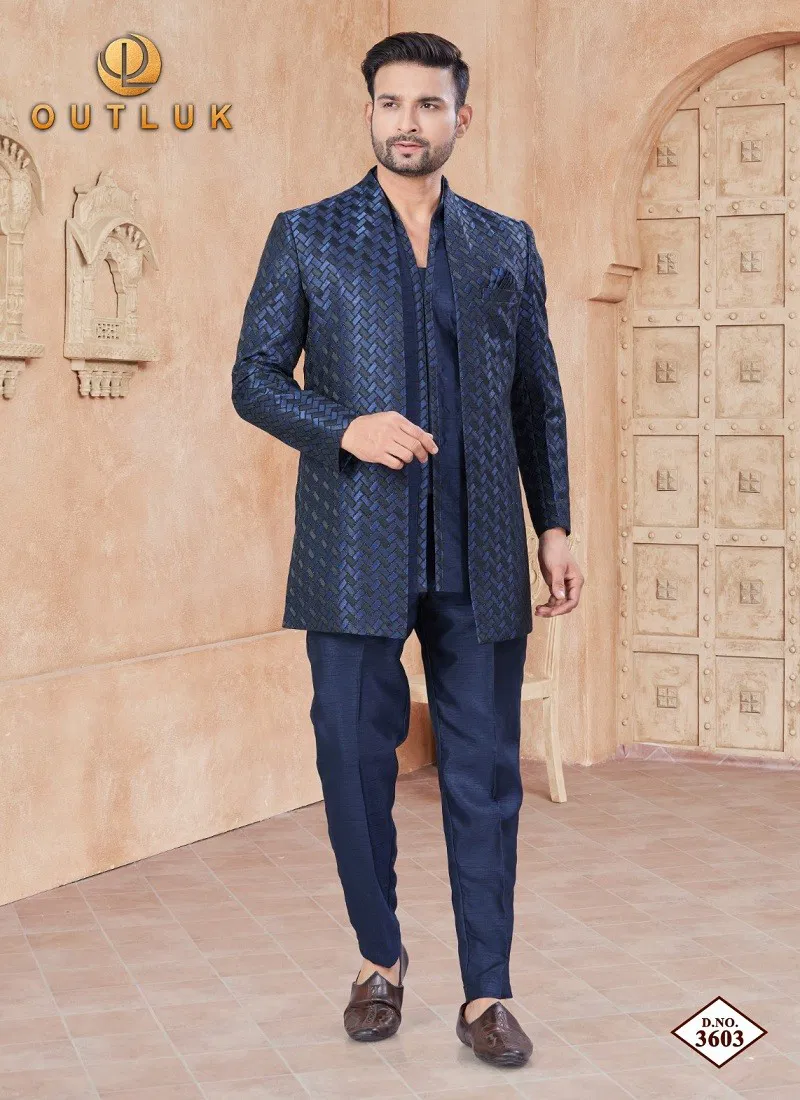 Navy Colour Outluk Wedding Collection Vol 36 Party Wear Mens Indo Western Wholesale Manufacturers 3603