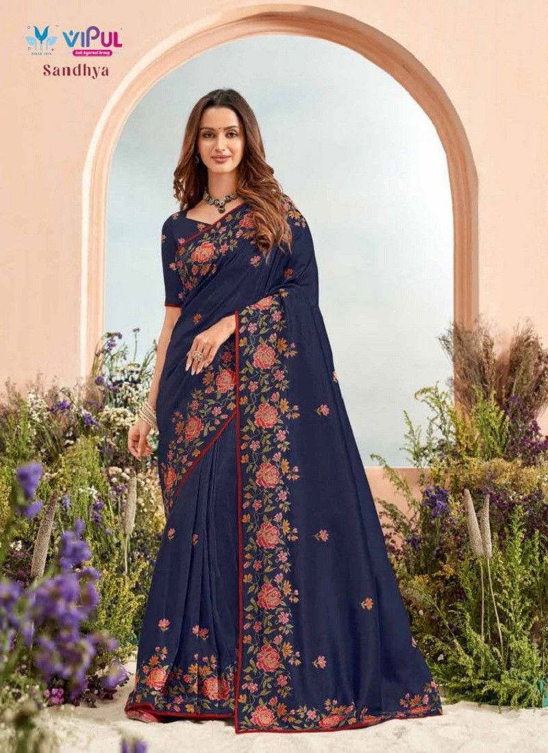 Navy Colour Sandhya By Vipul Silk Wedding Wear Saree Online Wholesale 79903A