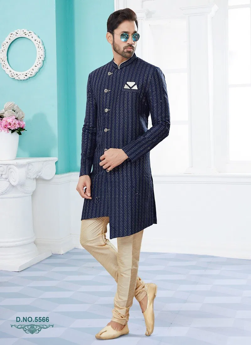 Navy Colour Vol 14 Party Wear Mens Sherwani Exporters In India 5566