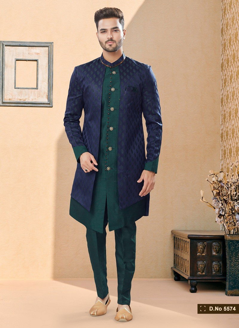 Navy Green Colour Vol 14 Party Wear Mens Sherwani Exporters In India 5574