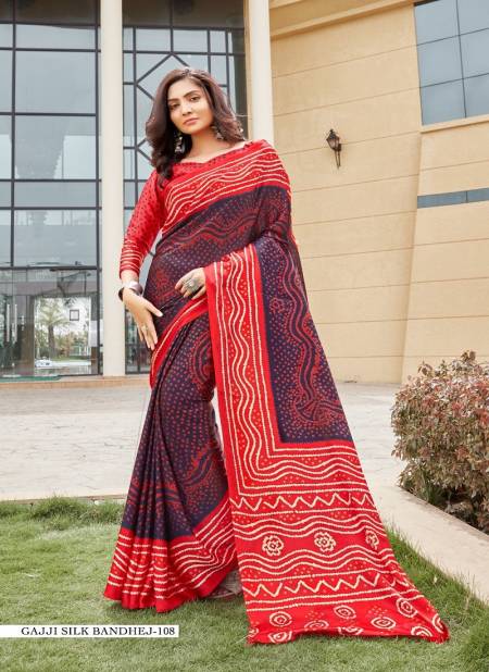 Navy Multi Colour Gajji Silk Bandhej By Girnar Fashion Daily Wear Saree Exporters In India 108