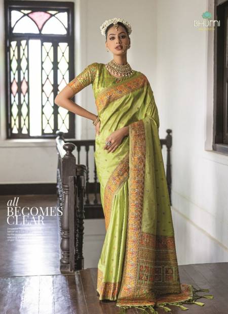 Neon Green Colour Kashmiri Pashmina By Bhumi Silk Saree Wholesale Shop In Surat 1502