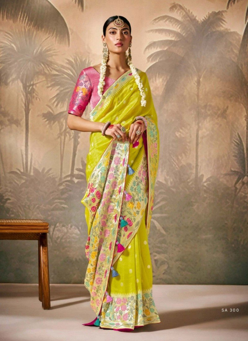 Neon Green Colour Rasm By Kimora Munga Silk Weddding Wear Saree Suppliers In India SA 300