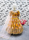 OC 152 Heavy Faux Georgette Printed Girl Kids Wear Gown With Dupatta Yellow