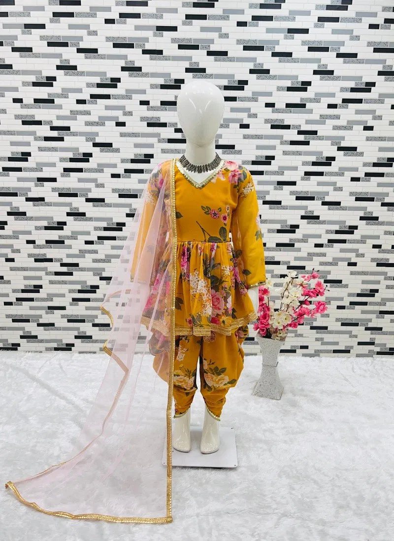 OC 160 Heavy Fox Georgette Printed Girl Kids Wear Readymade Suits Wholesale Online Mustard