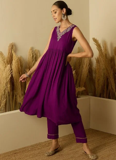 Purple Colour Viscose Rayon Kuri With Bottom OP-KSV-0002