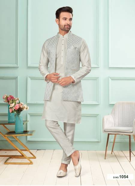 Off White And Grey Colour GS Fashion Wedding Wear Mens Designer Modi Jacket Kurta Pajama Wholesale Online 1054