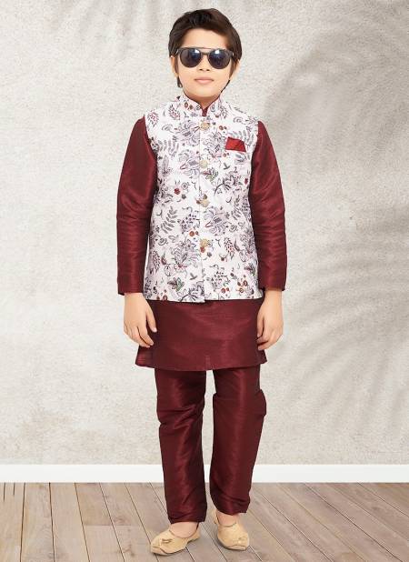 Off White And Maroon Ethnic Wear Wholesale Boys Wear Catalog 206