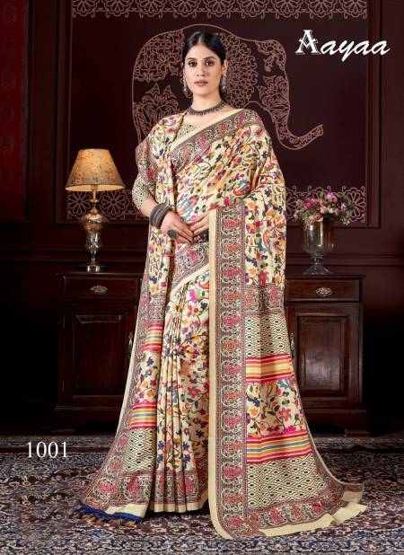 Off White And Multi Colour Pashmina Vol 01 By Aayaa Pashmina Designer Saree Catalog 1001