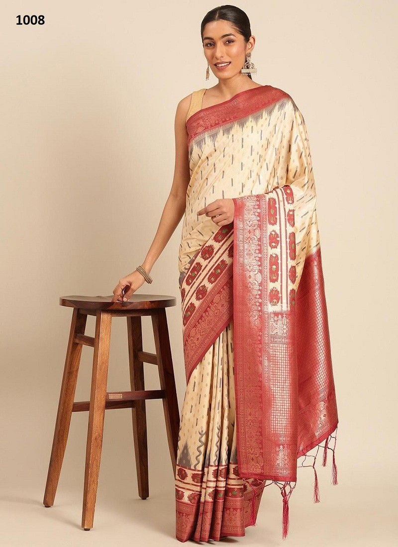 Off White And Red Colour Pavitra Manthan Silk By Bunawat Saree Suppliers In India 1008