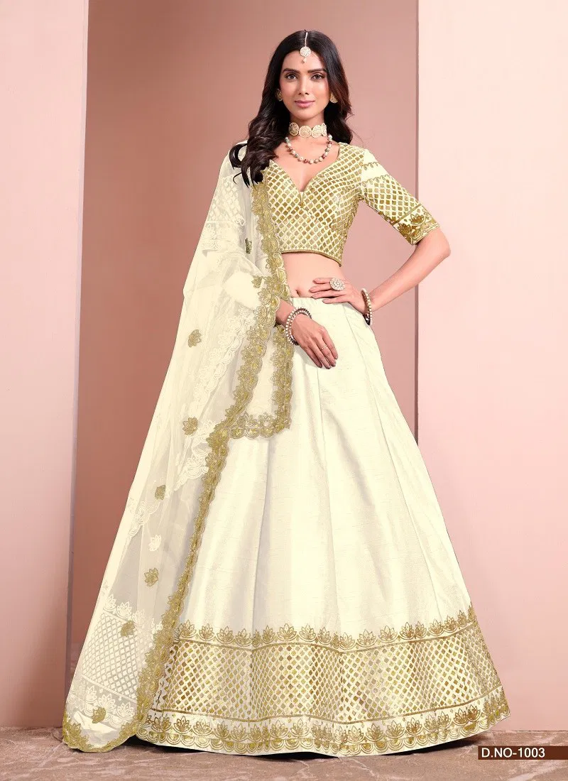 Off White Colour 1001 To 1004 Mehvish Vol 10 Art Silk Designer Lehenga Choli Manufacturers 1003