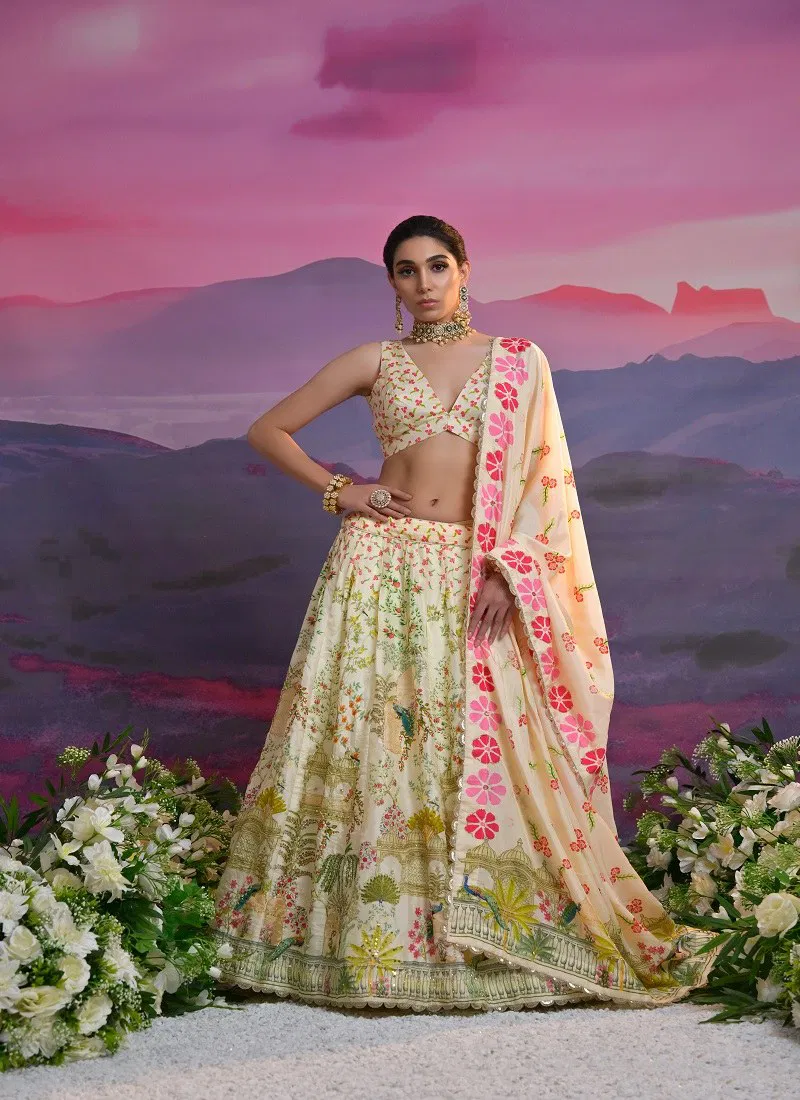 Off White Colour 1005 TO 1007 Series Shloka Designer Viscose Designer Wear Lehenga Choli Manufacturers 1006