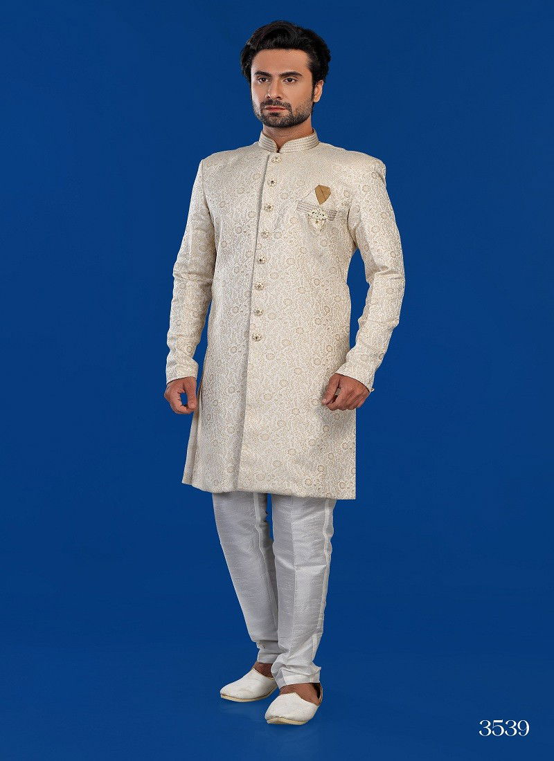 Off White Colour 1646 3 Occasion Wear Mens Indo Western Exporters In India 3539