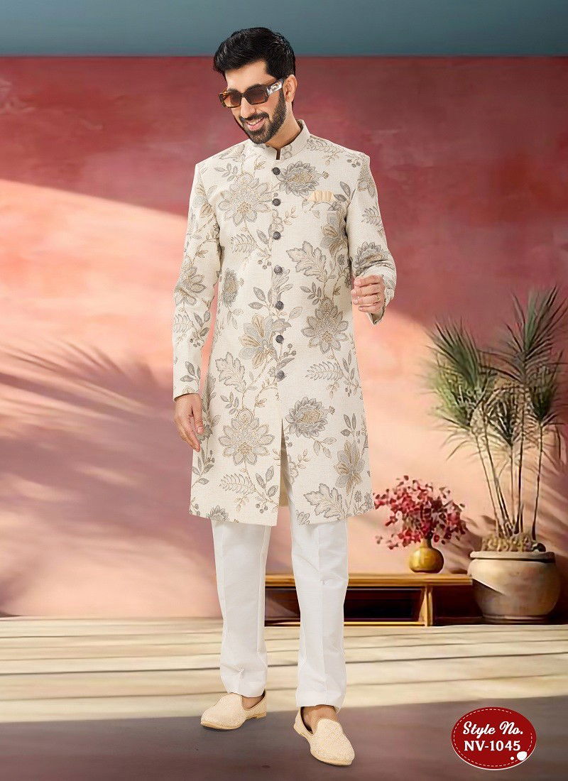 Off White Colour 1651 2 Designer Party Wear Mens Indo Western Suppliers In India NV 1045