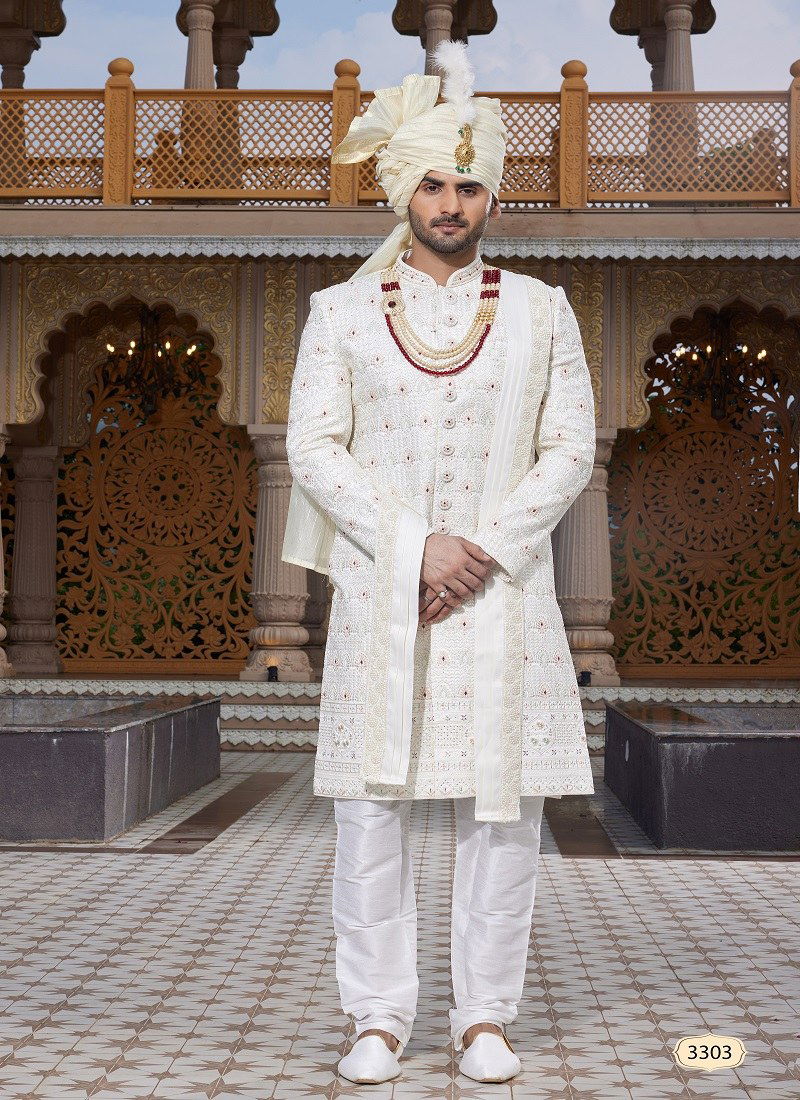 Off White Colour 1660 Function Wear Mens Sherwani Surat Orders In India 3303