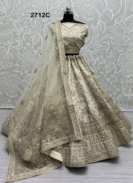 Off White Colour 2712 A And C by Anjani Art Heavy Silk Embroidery Bridal Lehenga Choli Suppliers In India 2712 A