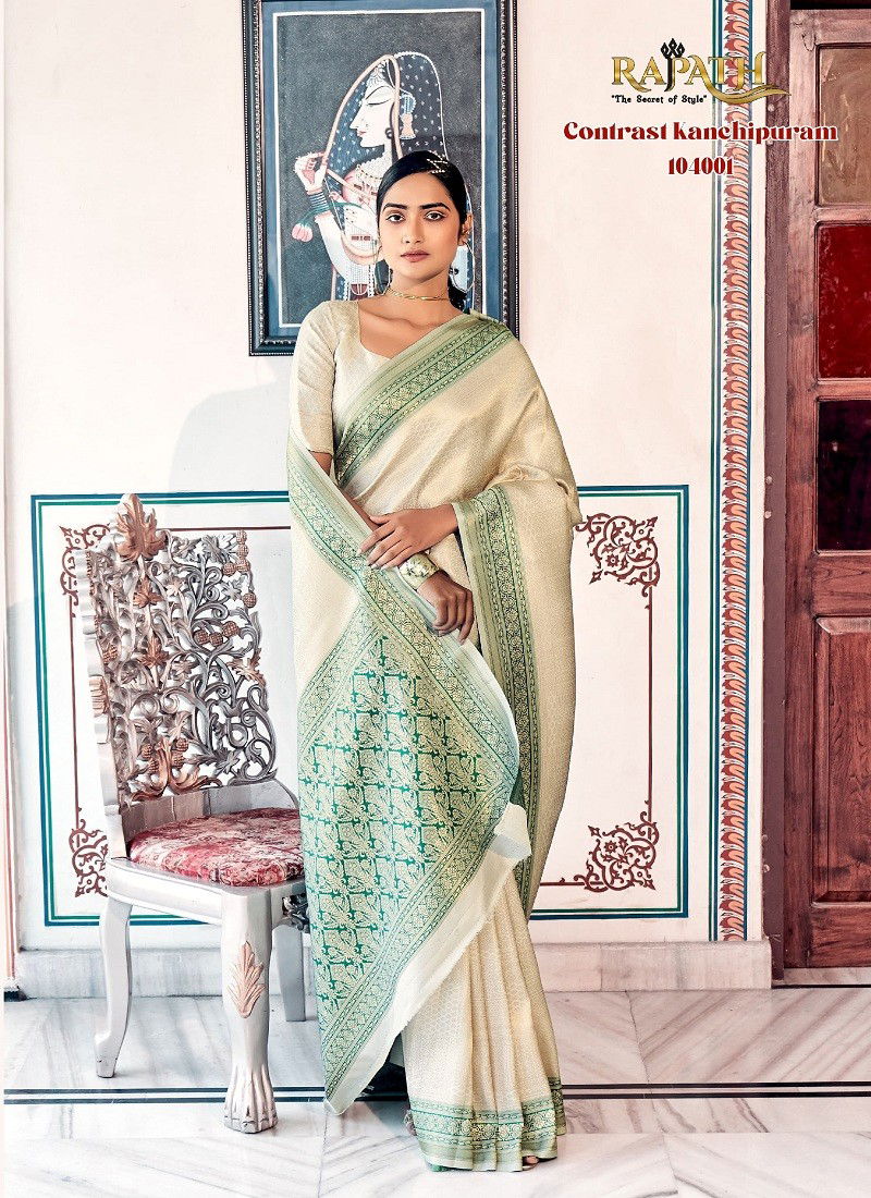 Off White Colour Aaidehi Silk By Rajpath Kanjivaram Saree Wholesale Clothing Distributors In India 104001