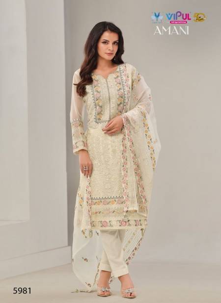 Off White Colour Amani By Vipul Organza Chiffon Embroidery Salwar Kameez Suppliers In India 5981