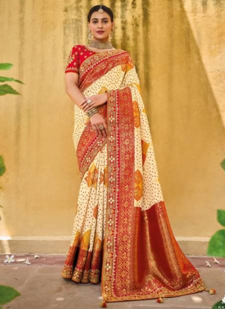 Light Yellow And Red Colour Anaara Festive Wear Wholesale Saree Collection 5507