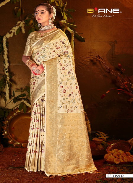 Off White Colour B Fine Dhwani Designer Silk Wedding Wear Surat Saree Wholesale Market BF-1199-A