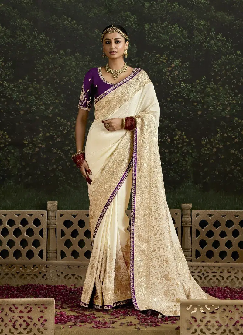 Off White Colour Baisaa By Kimora Dola Silk Occasion Wear Saree Suppliers In India SA 308