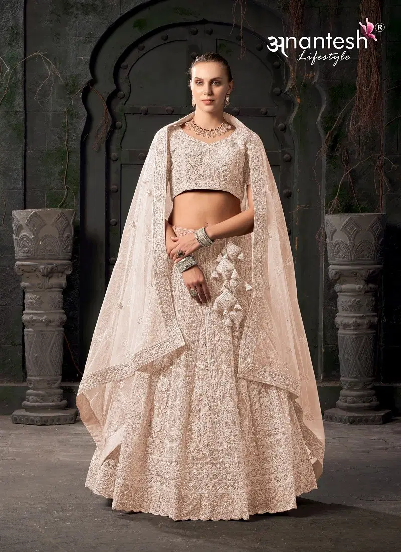 Off White Colour Bridle Couture Vol 3 By Anantesh Engagement Wear Net Lehenga Choli Online Wholesale 9011 C