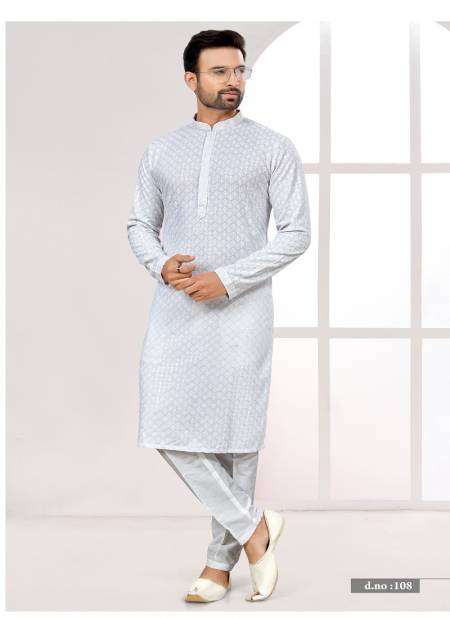 Off White Colour Function wear Lukhnavi Mens Kurta Pajama Catalog 108