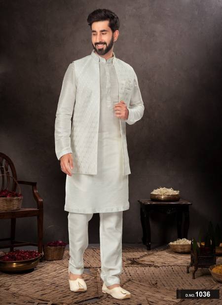 Off White Colour GS Fashion Occasion Wear Mens Designer Modi Jacket Kurta Pajama Orders In India 1036