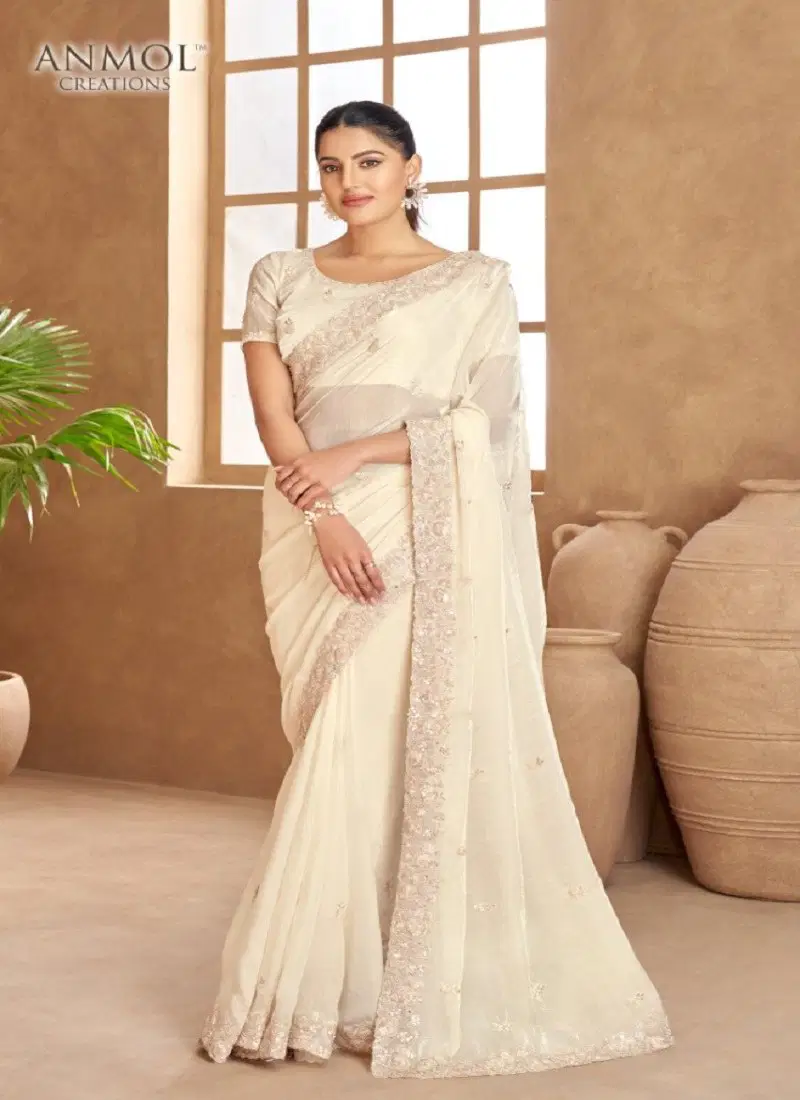 Off White Colour Jade By Anmol Fendi Satin Party Wear Saree Orders In India 105