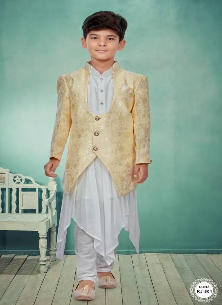 Off White Colour Kids Kurta Pajama And Indo Western Catalog K 901