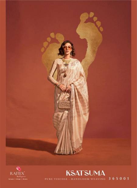 Off White Colour Ksatusma 365000 By Rajtex Pure Viscose Handloom Weaving Silk Saree Wholesale In India 365001